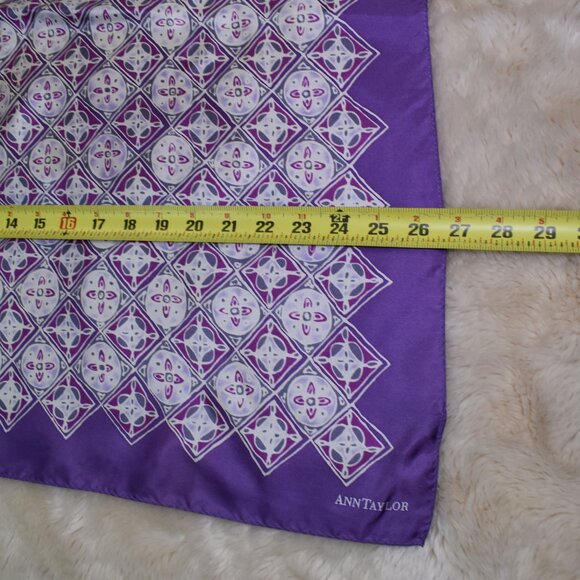 Ann Taylor Purple Geometric 100% Silk Scarf 26"x26" - Picture 7 of 7